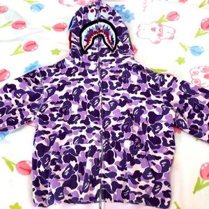 Purple Shark Hoodie Camouflage Print Trendy Cotton Zip Jacket for Men & Women
